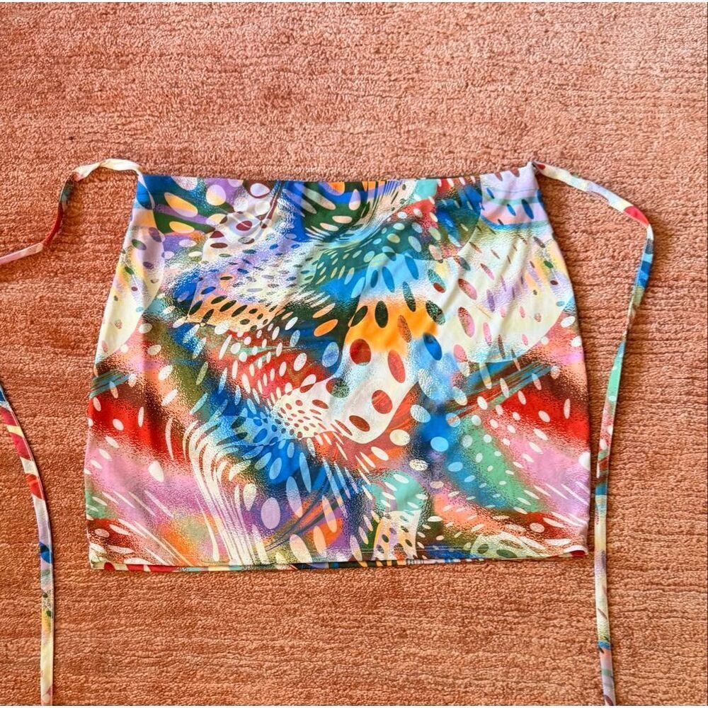 ASOS Design Printed Satin Scarf Top Size US 14 Multicolor Y2K